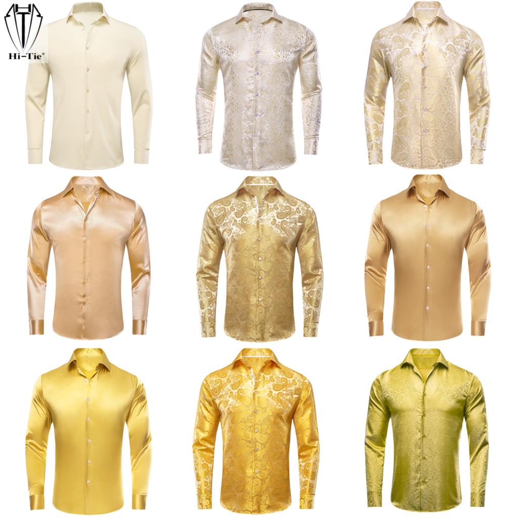Hi-Tie Gold Beige Ivory Champa - Mens Satin Silk Dress Shirt recension och pris